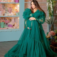 emerald green prom dresses sheer ruffles photoshoot gowns oversize tulle maternity dress robes 2022