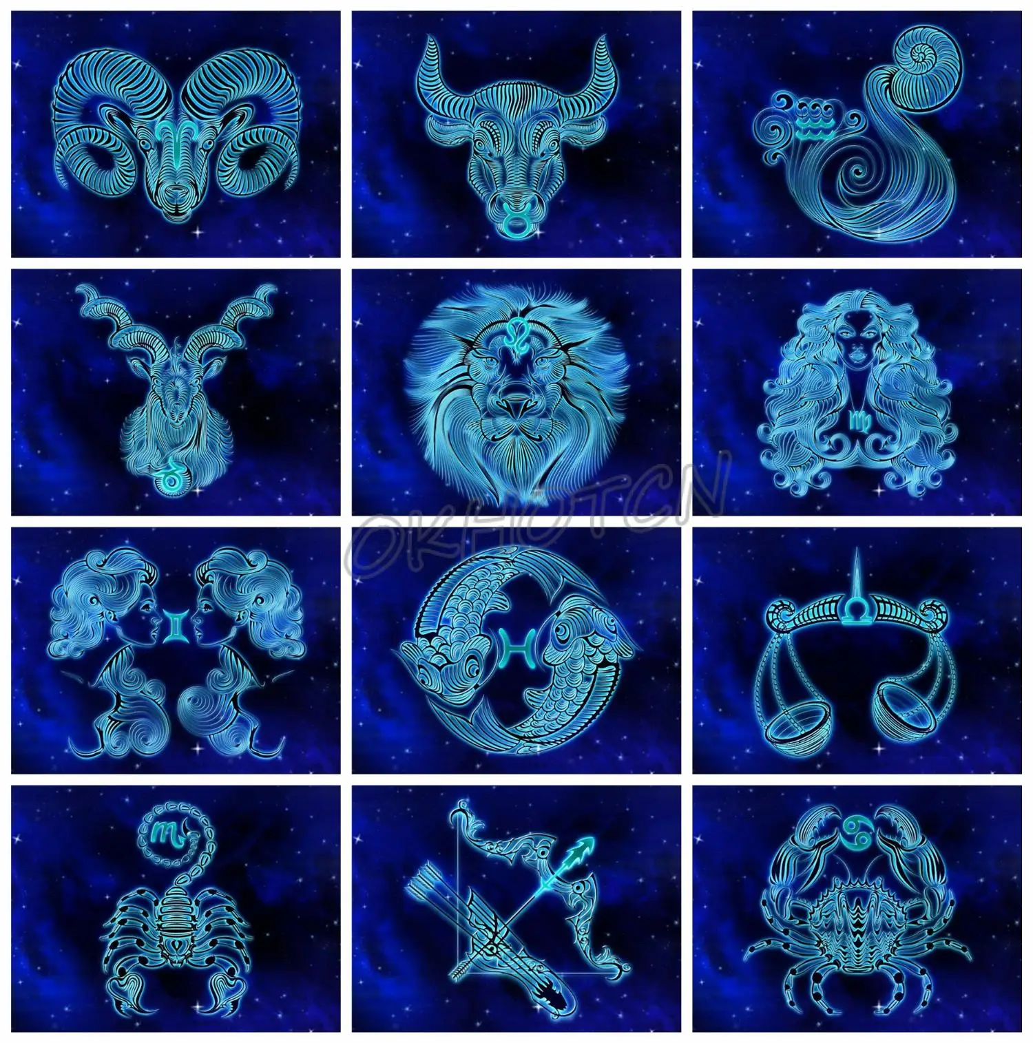 

Embroidery Diamond Painting Blue 12 Constellation Pattern Nordic Style Art Cross Stitch Modern Bedroom Decoration