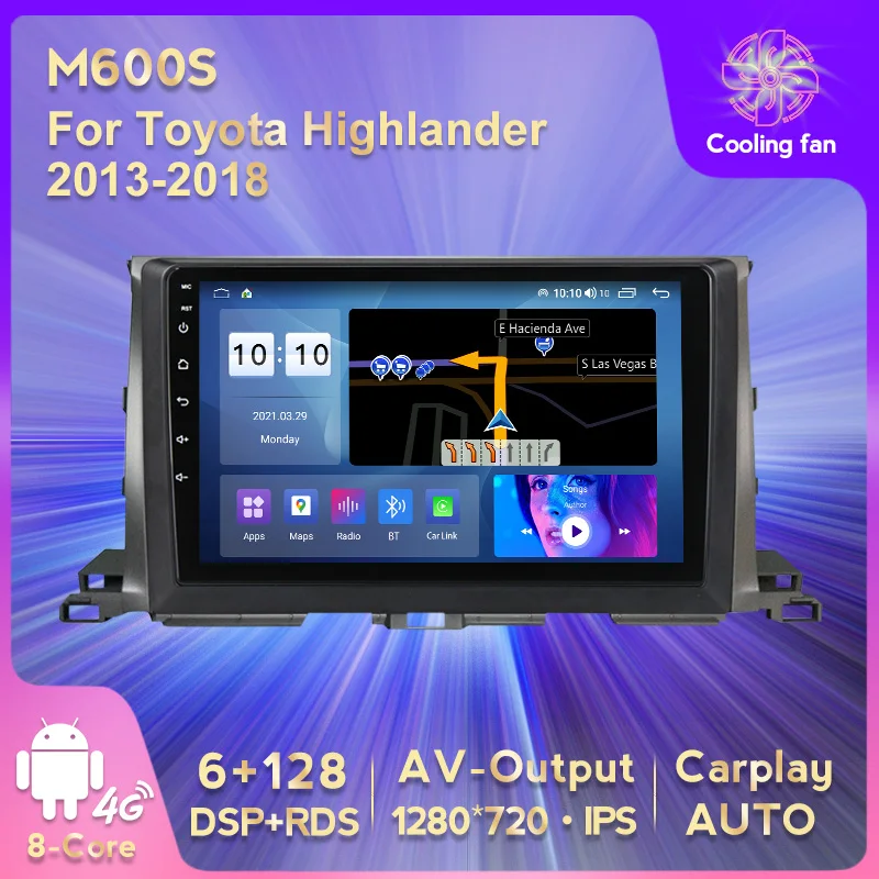 

Android11 Автомобильная магнитола для Toyota Highlander 2013-2018 мультимедийный видеоплеер с HD IPS 6 + 128G 8-ядерный Carplay + Авто WI-FI 4 аппарат не привязан к операт...