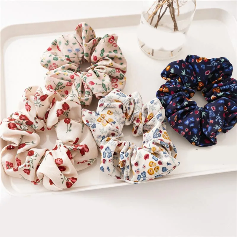 

Rubber Elastic hair Bands Hair Scrunchies Floral Scrunchie Hair Ring Rope Tie Hair Accessories Vintage Ponytail Holder Hairbands