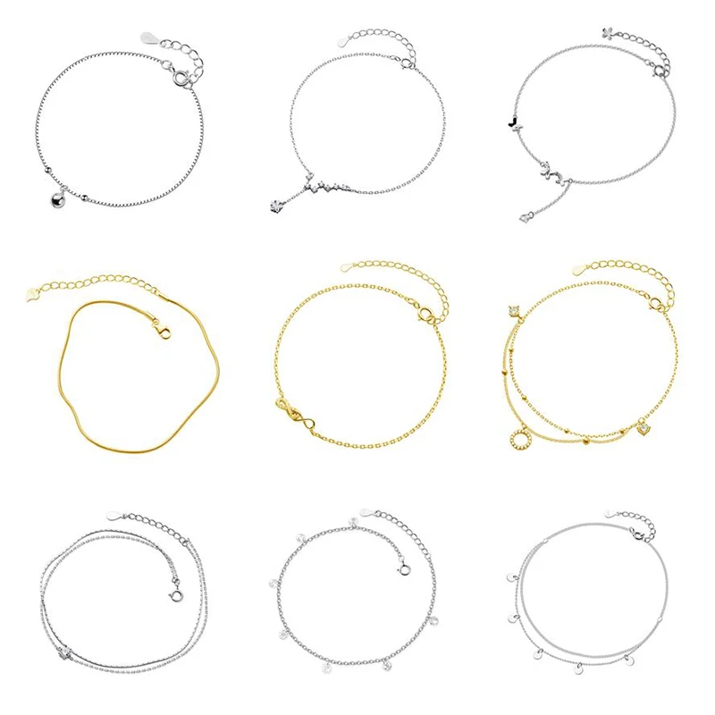 

INZATT Real 925 Sterling Silver Bead Zircon Star Round Chain Anklet For Fashion Women Party Fine Jewelry Classic Accessories