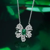 925 sterling silver chain luxury emerald bowknot diamond necklace for women sparkling wedding engagement party fine jewelry