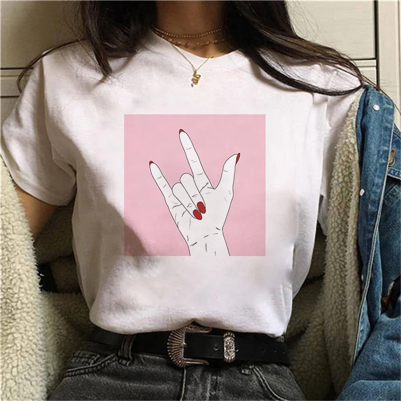 

Short Sleeve T shirt For Women Clothing Casual Harajuku Hands and Rose Printed Tops Tees Summer Female T-shirt