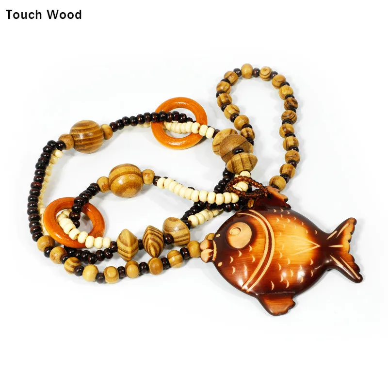

Wooden necklace / vintage fish sweater chain Travel accessories 64cm / wholesale dropshipping