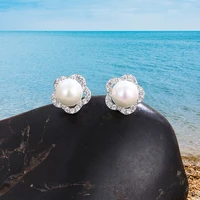 new fashion geometric zirconia fancy crystal flower pearl earrings womens girls jewelry valentines day earrings gift hot sale