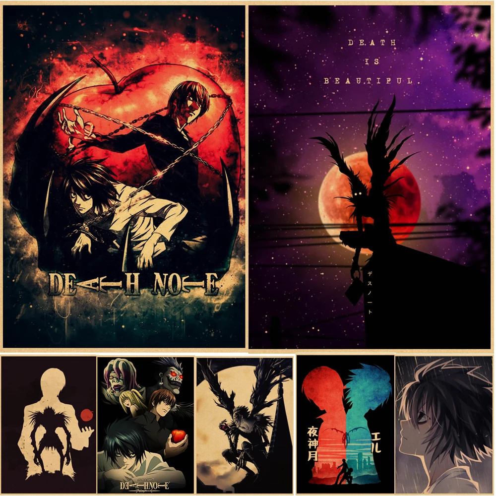 

Classic Japanese Anime Series Death Note Posters Retro Kraft Paper Poster Bar Room Decoration Painting Art Wall Sticker Picture