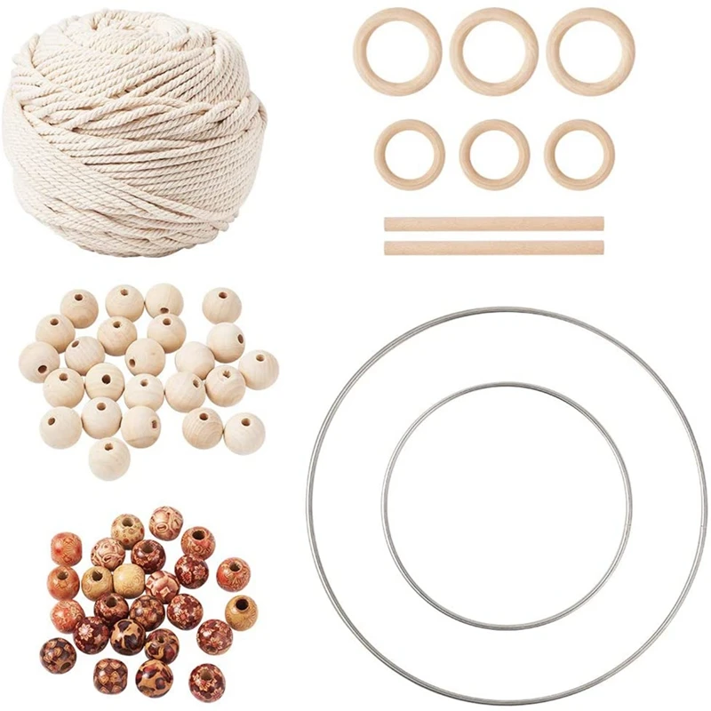 Макраме хлопчатобумажная веревка м с деревянным кольцом и деревянной палкой