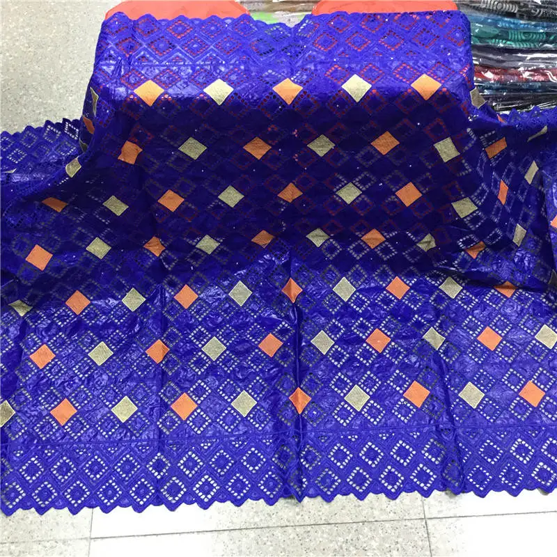 

African bazin riche fabric with brode Latest fashion embroidery bazin lace fabric with net lace 5 yards ! PL70605
