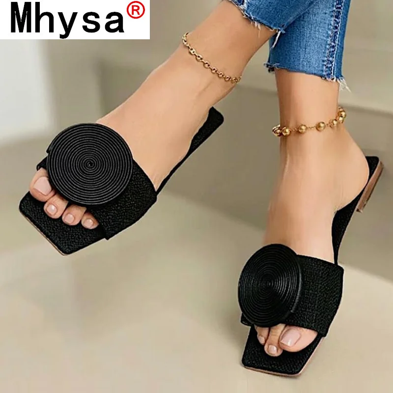 

2021 Summer Women Sandals Fashion Comfortable Flat Sandals Outdoor Beach Square Head Open Toe Casual Slippers Shoes for Woman
