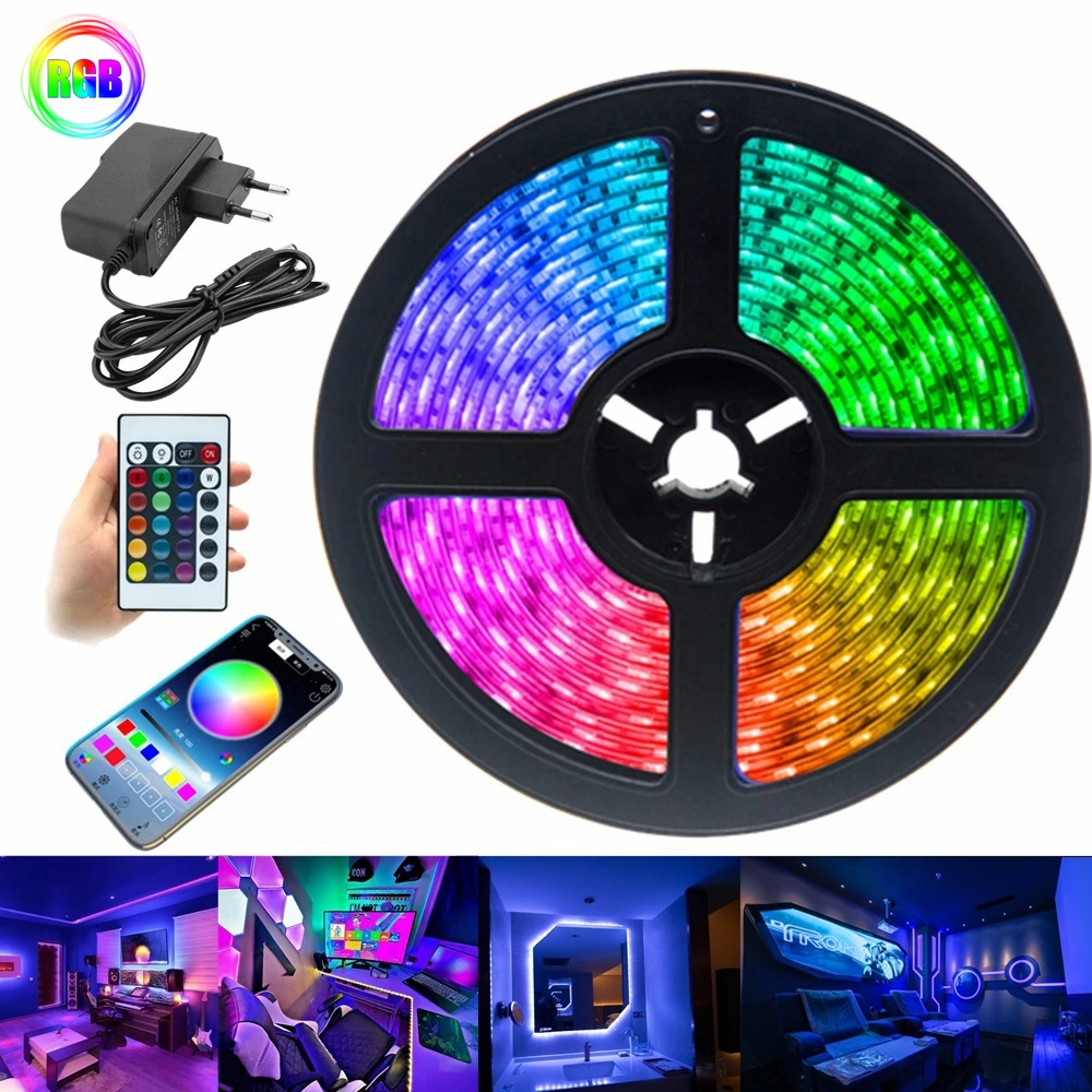 

RGB LED Light Strip For Bedroom Interior Decoration 5M Flexible Ribbon Diode With Bluetooth Controller Decor Lamp lightings