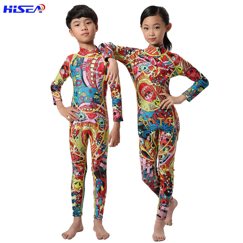 HISEA 0.5mm Lycra Children's Long-Sleeved Wetsuit Surf Clothing Fall Swimsuit one piece swimsuit girl swimming suit kids | Спорт и