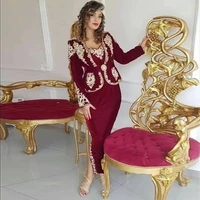 thinyfull burgundy karakou evening dresses algerian long sleeves appliques lace prom gowns removable jacket women party gowns