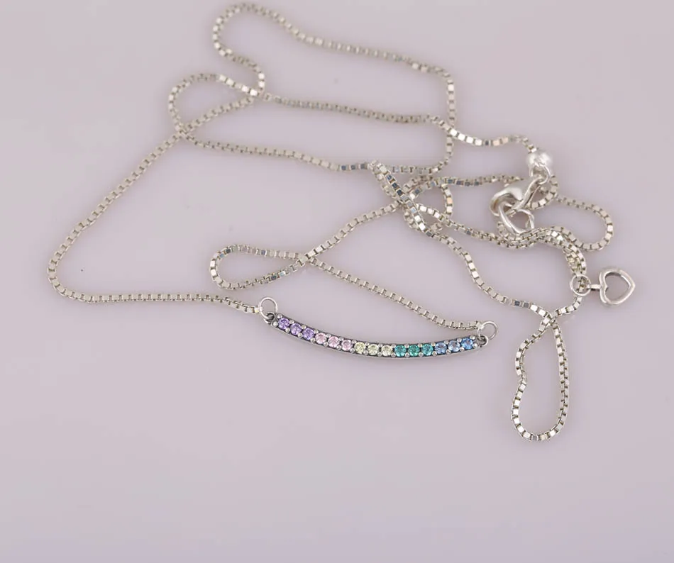 

S925 Necklace For Women Multi-Colored Curved Bar Necklace Silver Girl Fashhion Choker fit Lady Jewelry