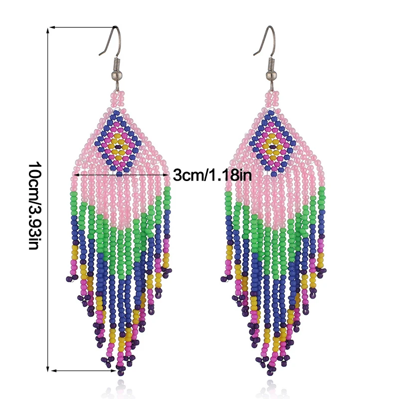 

Vintage color Boho Ethnic Dangle Drop Earrings for Women Fashion Elegant Long rice bead tassel Earrings Jewelry Accessories