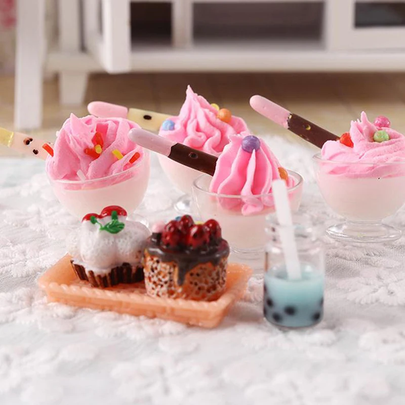 

New Mini Milkshake Ijs Citroen Melk Fruit Thee Water Cup Aardbei Banaan Miniatuur Poppenhuis Accessoires Cups Keuken Speelgoed