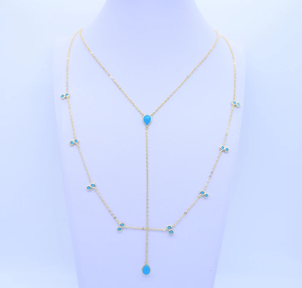 Женское Двухслойное ожерелье золотистого цвета с бирюзой очаровательные