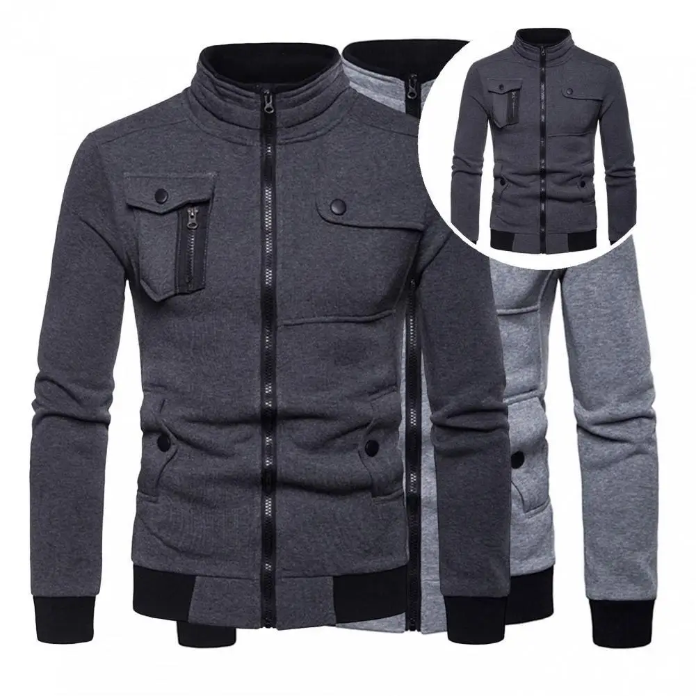 

Coldproof Windproof Patchwork Color Stand Collar Male Jacket for Office