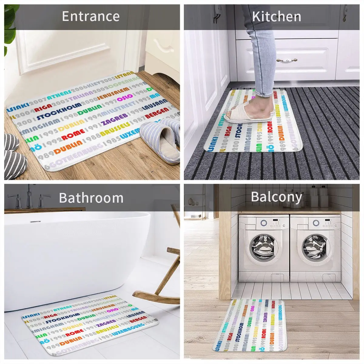 

Bath Mat Eurovision Host Cities Door Mat Polyester Rug Carpet Footpad Anti-slip Absorbent Entrance Living Room Home Bathroom