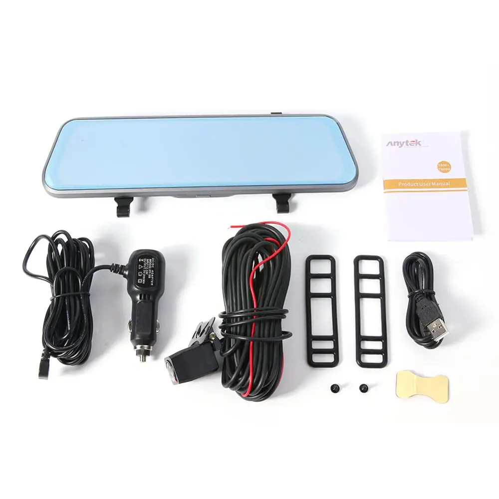 Черный Anytek T900+ 9,66 дюймов Сенсорное зеркало заднего вида автомобиля dvr камера 1080p+ 1080p ADAS WDR камера для приборной панели вождения рекордер полный экран сенсорный - Название цвета: Черный