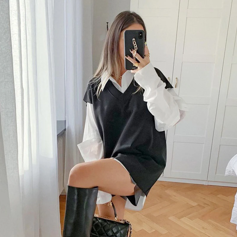 

ONEINALL Solid Casual Shirts For Female Lapel Detachable Long Sleeve Designer White Women's Blouses 2021 Spring Fashion Clothing