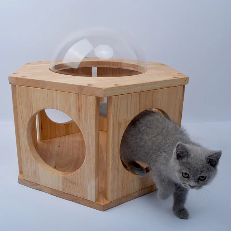 Деревянный домик для кошек шестигранная платформа прыжков и скалолазания