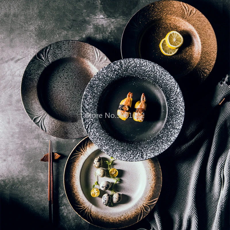 

Deep Soup Plate, Ceramic Plate with Wide Edge, Large Round Japanese Bowl and Cutlery Set, Large Dish