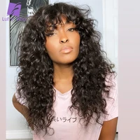 curly human hair wigs with bangs brazilian remy human hair o scalp top wig glueless 200 density for black women luffywig