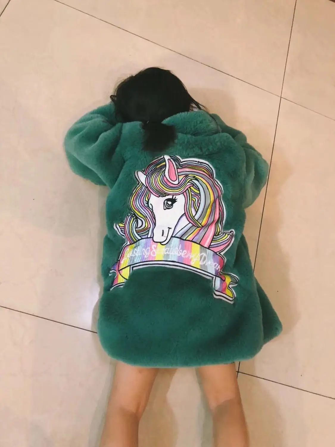 Г. Зимняя одежда «Мама и я», пальто/пальто с искусственным мехом/шуба с единорогом/8 цветов, долговечная Клубничная мечта - Цвет: Green