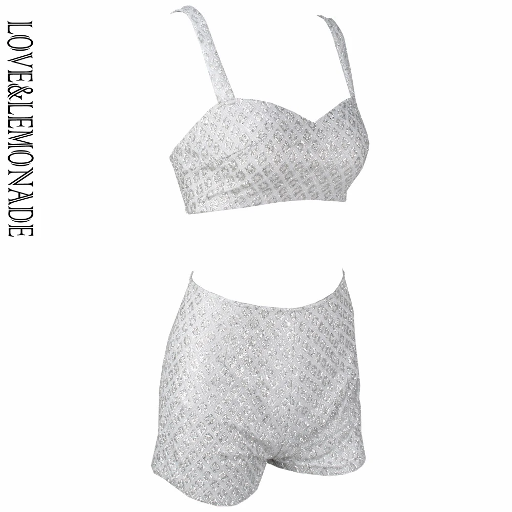 Женский костюм-двойка LOVE &amp LEMONADE серебристый облегающий костюм с