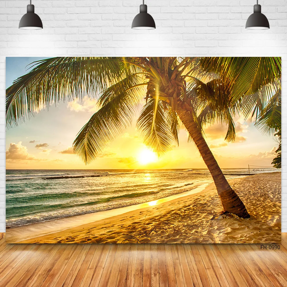 

Фон для фотографирования детей с изображением морского побережья пальм дерева заката неба летнего тропического пляжа