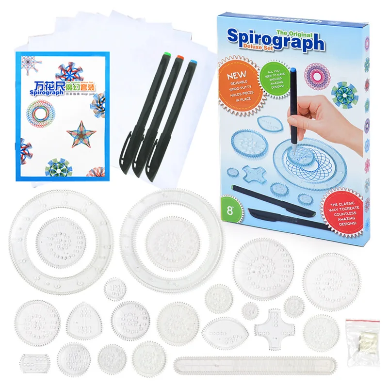 Набор игрушек для рисования Spirograph с 3 ручками + 22 аксессуарами спиральные