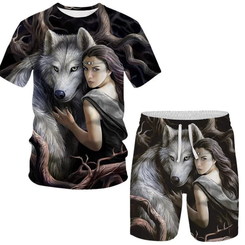 

Summer 3D couple's elastic, breathable and loose oversize trendy ice personalized short sleeve pants suit T-shirt