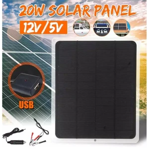 20w 12v solar panel kit cable 5v usb cigarette lighter alligator clip charge for phone car battery and other electronic devices free global shipping