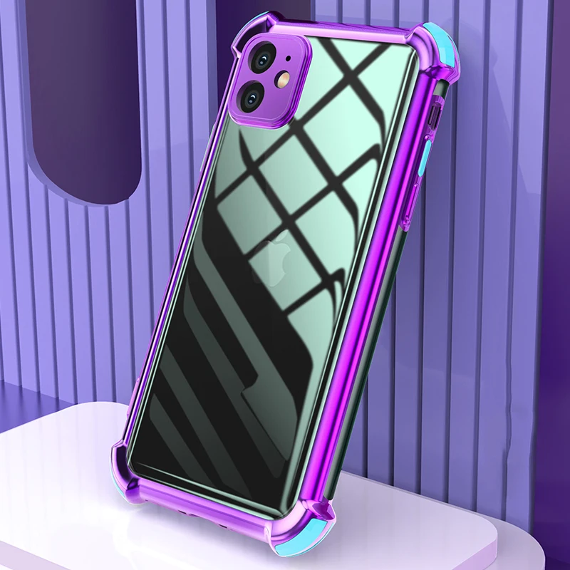 

Airbag Plating Protection Case For iPhone 12 12Mini 11 Pro MAX XSMAX XR X XS 7 8 Plus Luxury Shockproof Silicone Soft Cover Capa