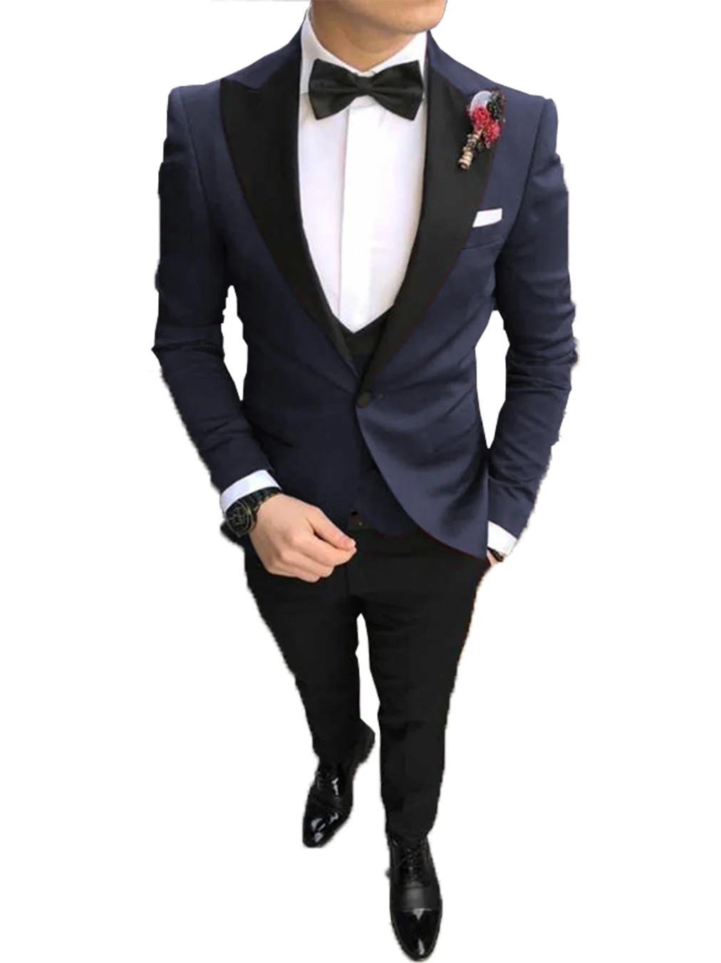 

Военно-морской флот Повседневное Для мужчин костюм Slim Fit с заостренными лацканами Выходные туфли на выпускной смокинги Бизнес Комплект из 3-...