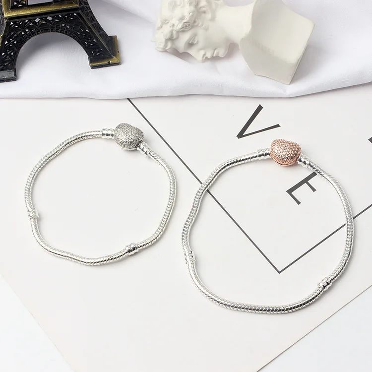 

Heart Shape Buckle Snake Chain DIY Crystal Bracelet Fit Original Charms Bracelet Women Jewelry