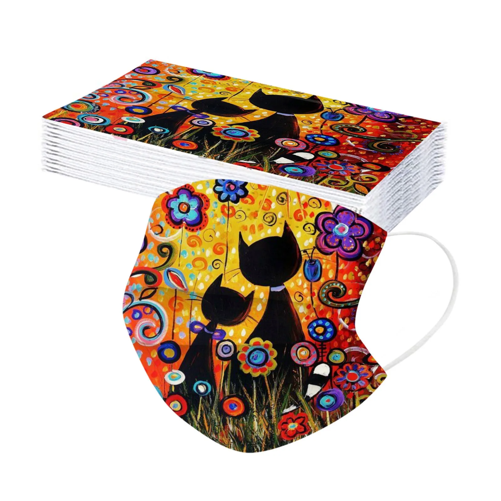 

20PC Disposable Face Mask Adult Flowers Cat Cartoons Printing Three-Layer Disposable Protective Mask Disposable Face Mask Adult