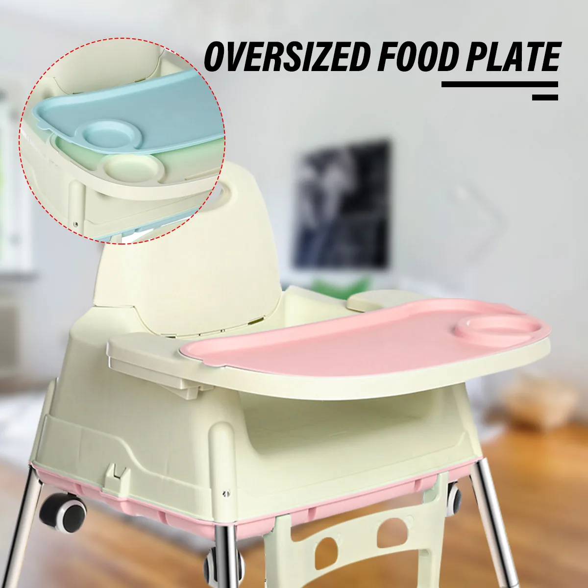 저렴한 다기능 조절 접이식 어린이 식사 의자 휴대용 아기 좌석, 아기 저녁 식사 테이블 의자 바퀴 포함