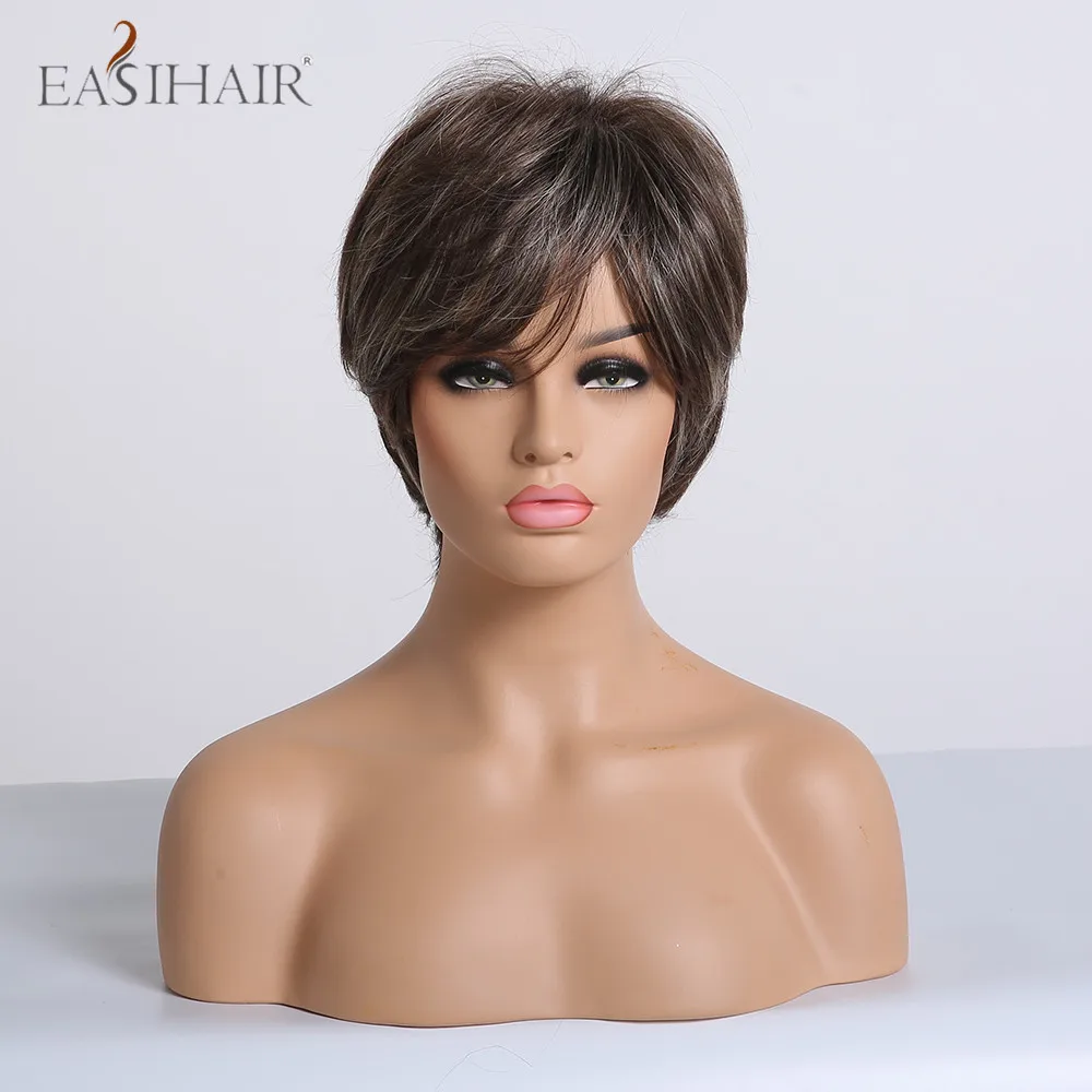 Парики женские короткие из натуральных прямых синтетических волос золотистые