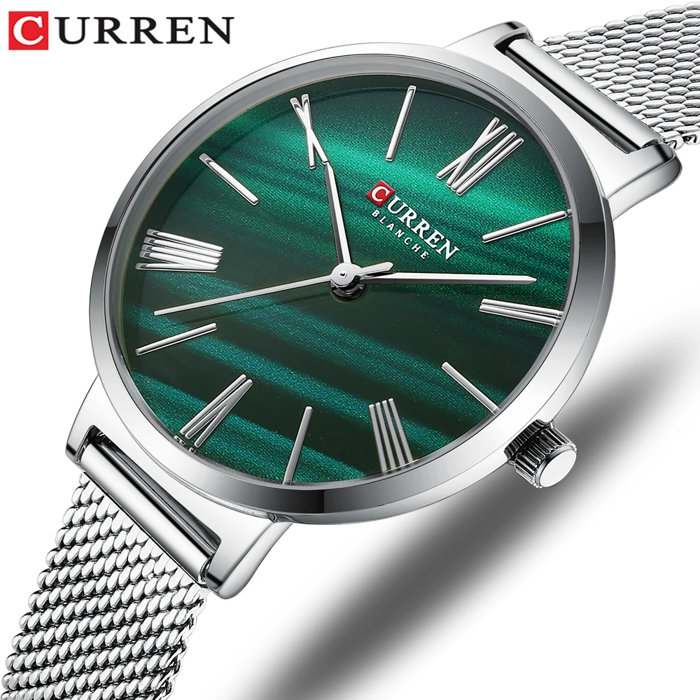 

Часы CURREN женские кварцевые, простые модные водонепроницаемые наручные, с сетчатым браслетом из нержавеющей стали
