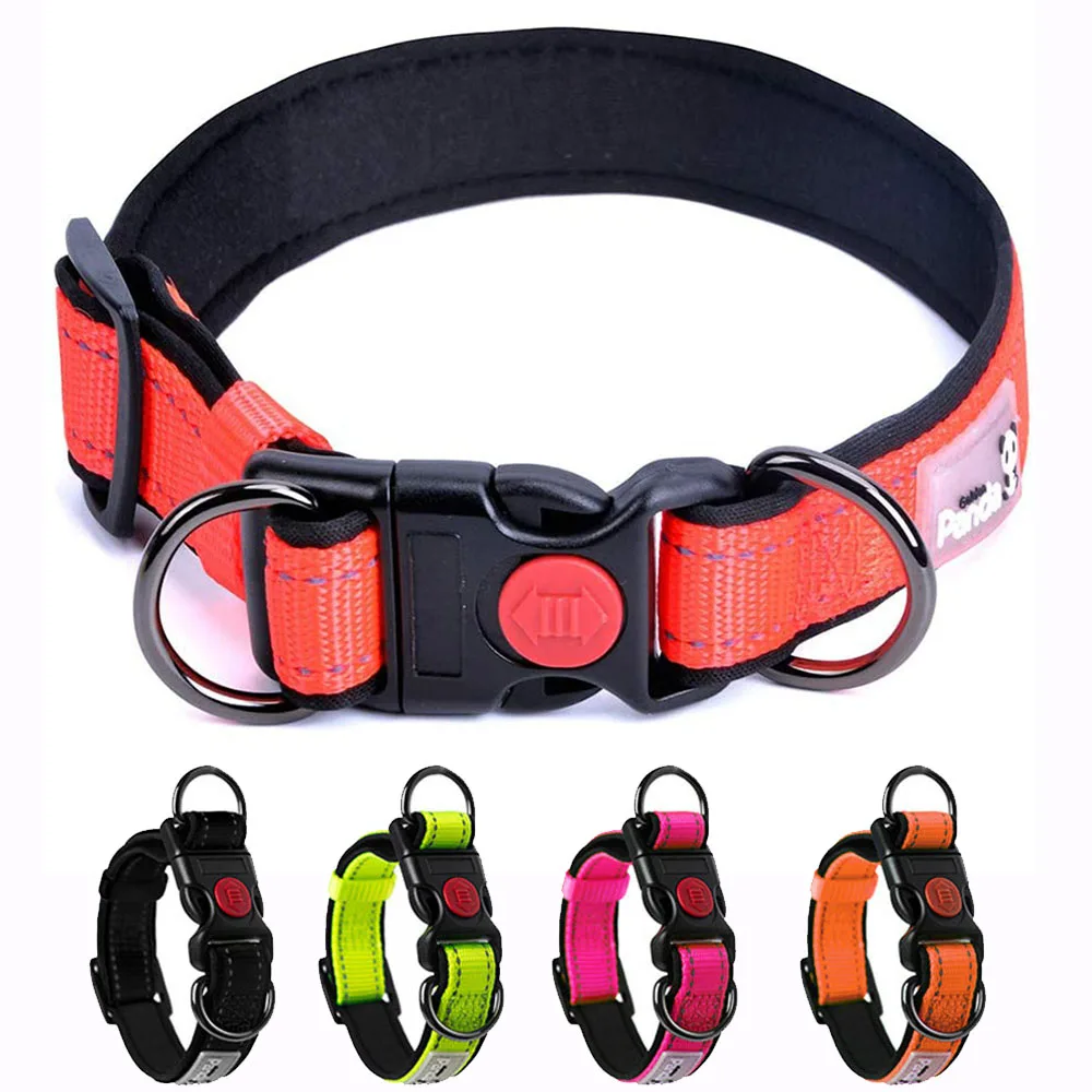 

Reflective Padded Dog Collar Durable Strong Double D Ring Safety Nylon Pet Dog Collars Adjustable for Small Medium Large Dogs