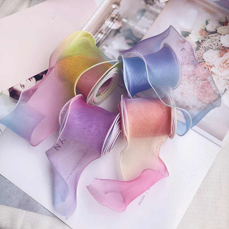 

5meters 60mm Colorful Gradient Organza Stain Ribbon for DIY Craft Hair Accessories Bow Material Cake Gift Bow Packaging Ribbon