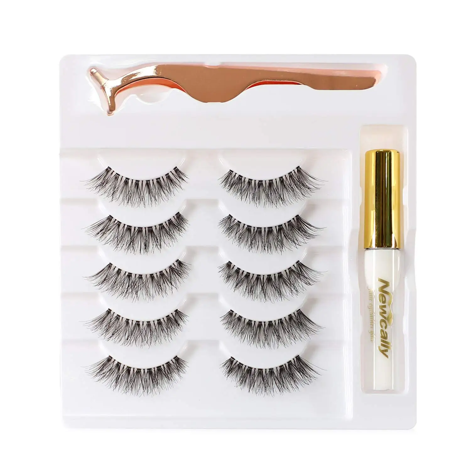 

Newcally Natural Wispy Lashes False Eyelashes with Glue Set 5 Pairs Light Volume Fake Eyelashes Handmade Soft Reusable Pack