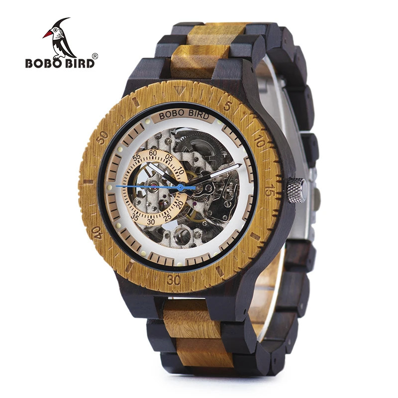 

BOBO BIRD Mechanical Watch Men Top Luxury Wood Automatic Wristwatch Timepieces Custom Logo Box Gift Dropshipping erkek kol saati