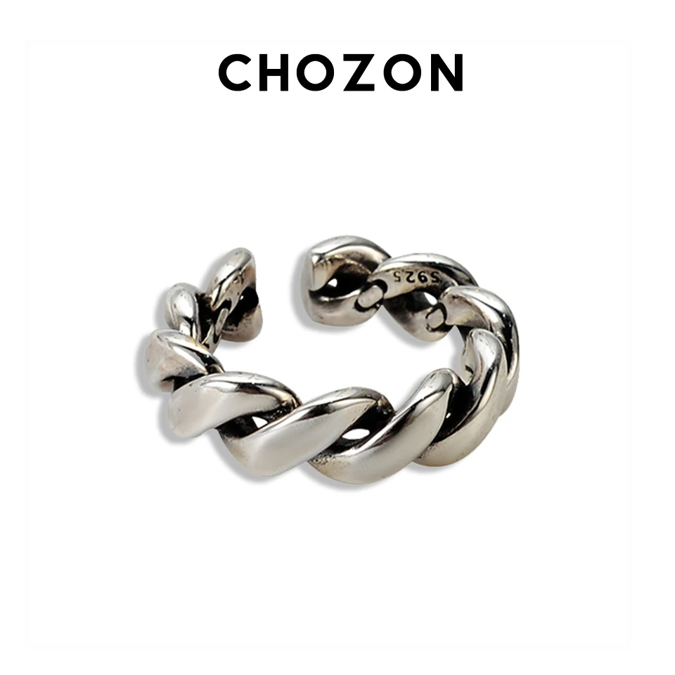

Korea Simple Retro Old 925 Sterling Silver Burn Silver Chain Twist Ring Chain Ring Minimalist irregular Gold Opening ring Women