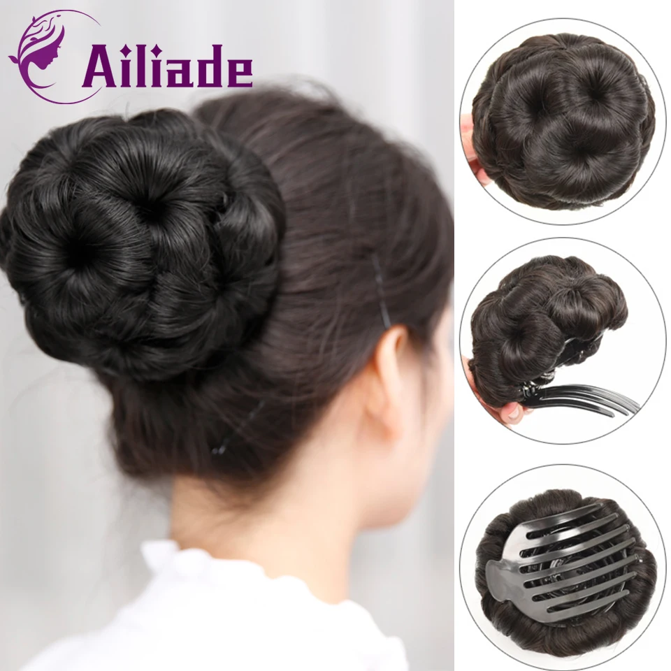 AILIADE синтетический зажим в эластичных поддельных цветов коготь кудрявый шиньон