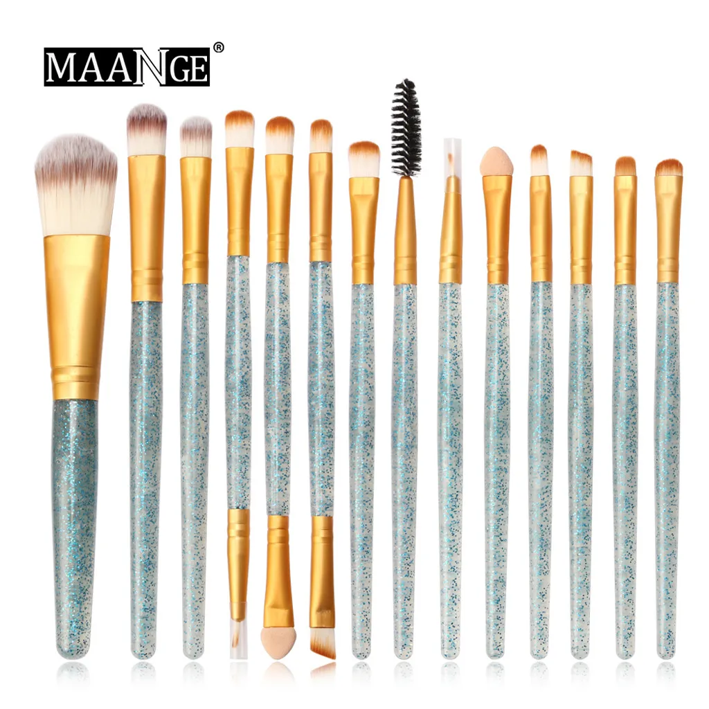 Блестящая кисточка для макияжа набор инструментов блестящие Кисти Набор 15 шт.