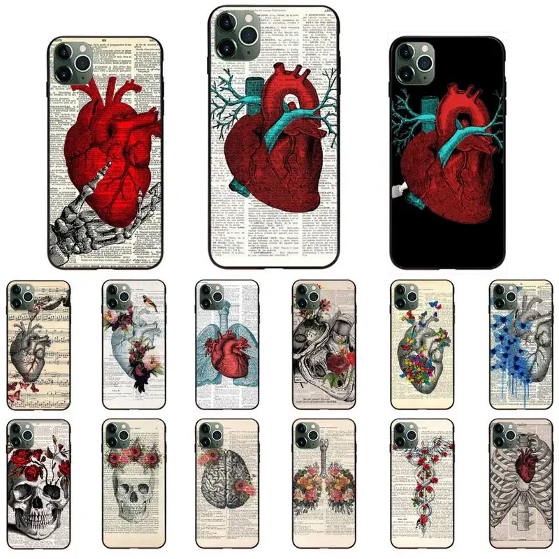 

Human anatomy organ newspaper Phone Case for iPhone 11 12 mini pro XS MAX 8 7 Plus X XS XR