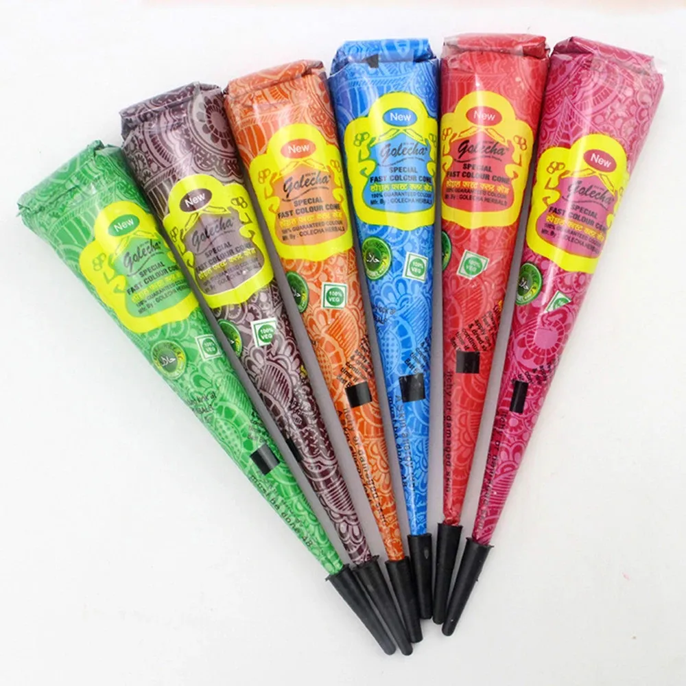 

Colorful Henna Tattoo Paste Black Brown Red White Henna Cones Indian For Temporary Tattoo Sticker Body Paint Art Cream Cone