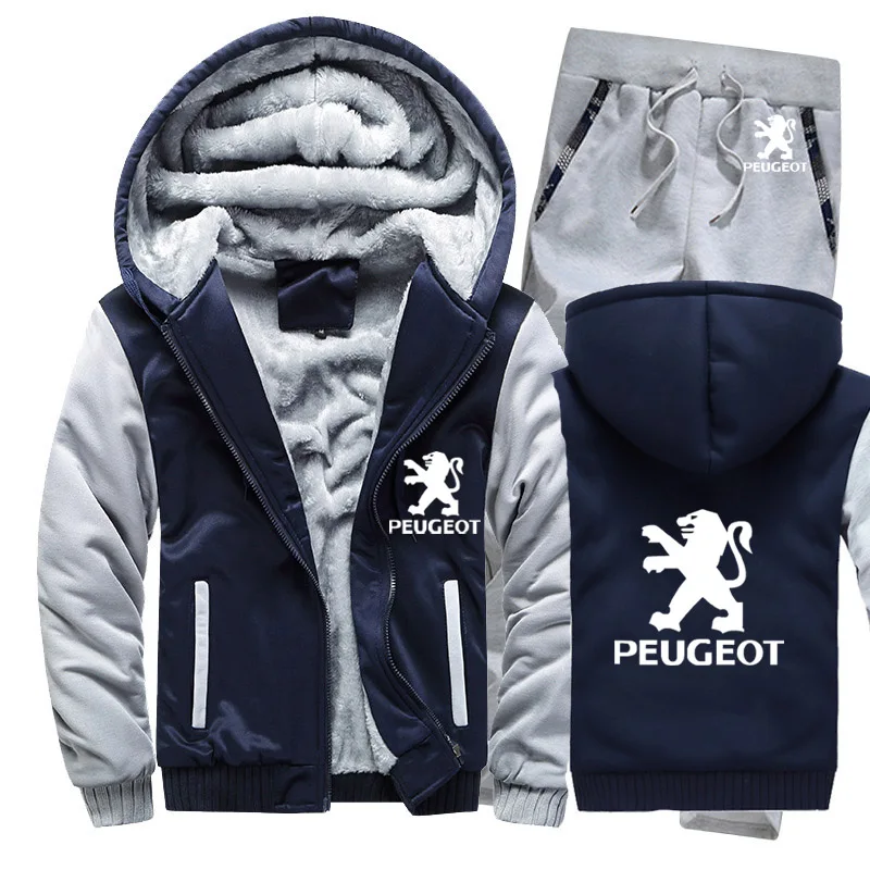 Зимняя мужская толстовка с капюшоном peugeot Car Logo, мужские толстовки с капюшоном, костюм толстый теплый флис, хлопковый спортивный костюм на молнии, мужская куртка+ штаны, комплекты из 2 предметов - Цвет: 805